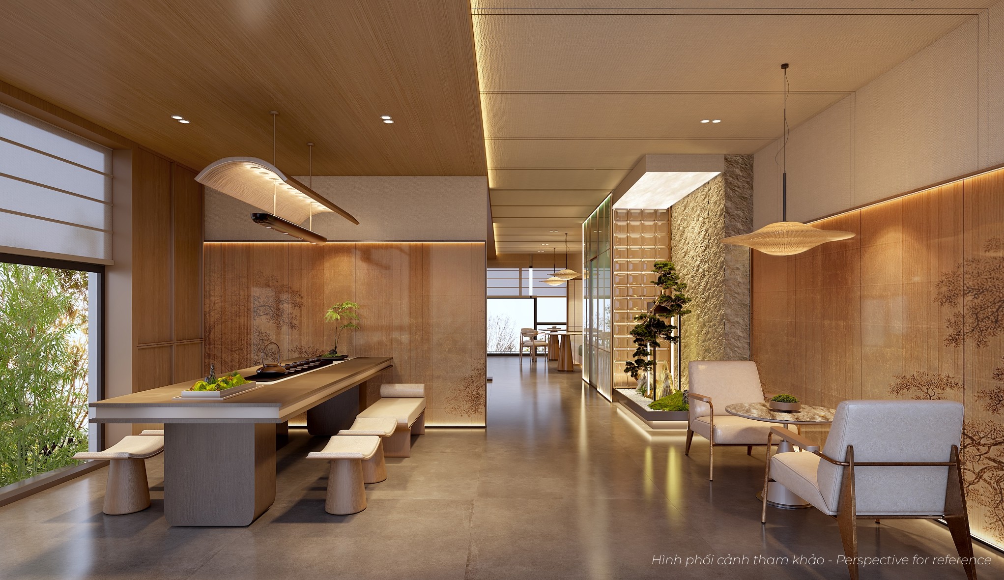 Phối cảnh không gian tầng 2 nhà mẫu, được thiết kế theo phong cách Modern Zen