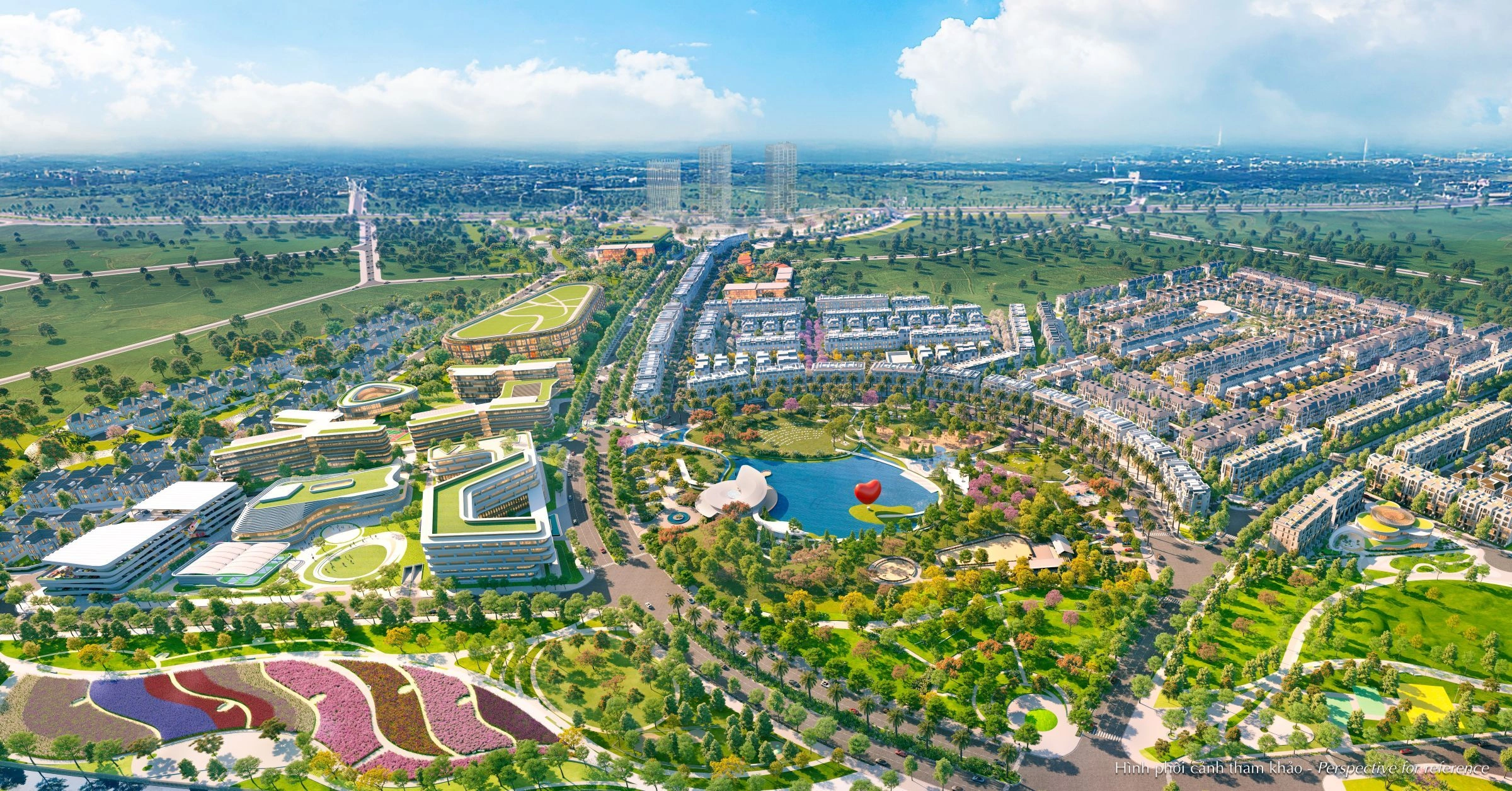 Phối cảnh khu trung tâm và phân khu Hồng Phát dự kiến bàn giao đợt 1 vào cuối năm nay tại Hồng Hạc City.
