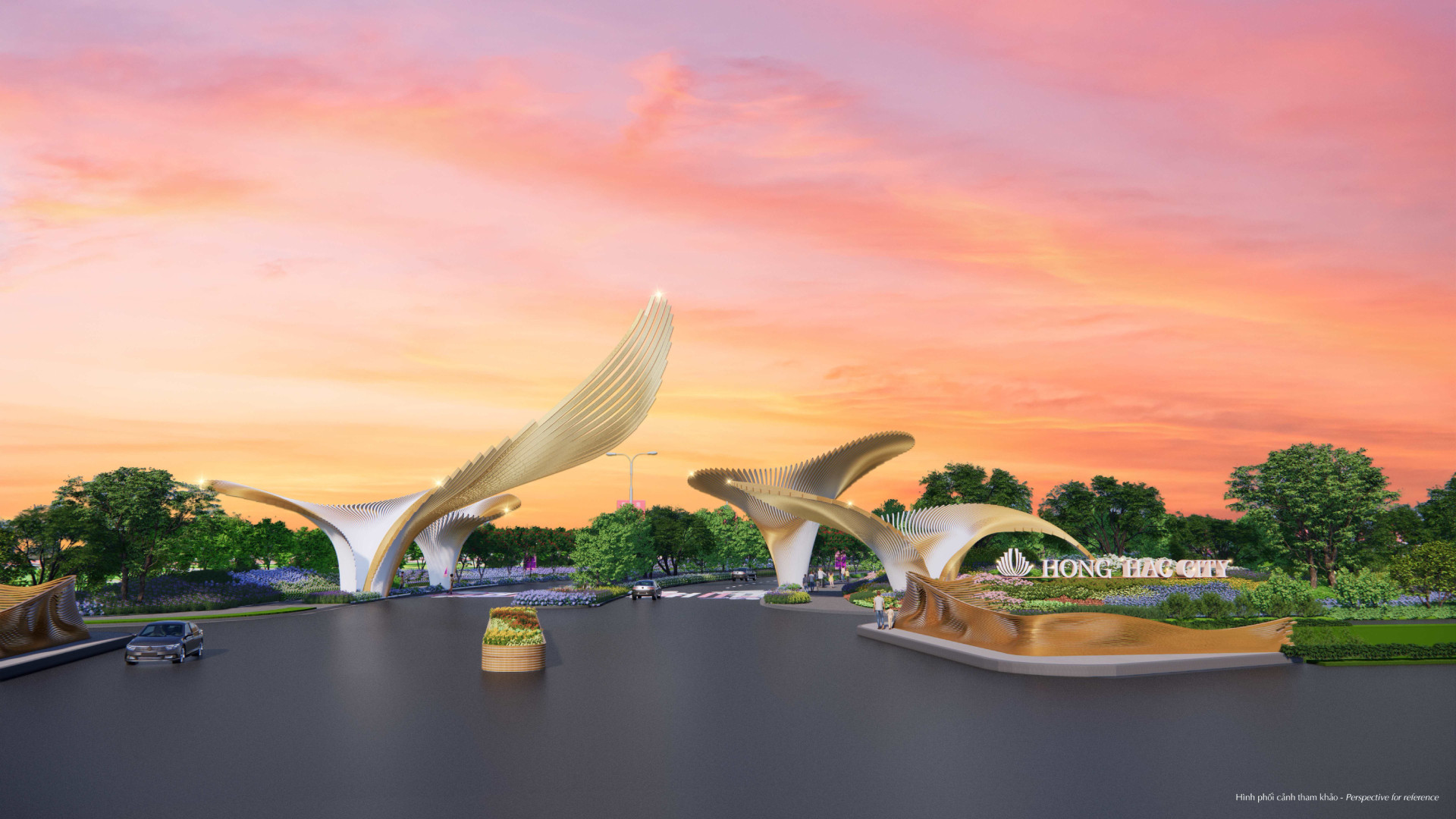 Phối cảnh cổng vào khu đô thị Hồng Hạc được thiết kế với ý nghĩa nơi đây là tổ ấm để trở về và cũng là khởi nguồn thịnh vượng, cất cánh tương lai cho cư dân. Phối cảnh cổng vào khu đô thị Hồng Hạc được thiết kế với ý nghĩa nơi đây là tổ ấm để trở về và cũng là khởi nguồn thịnh vượng, cất cánh tương lai cho cư dân.